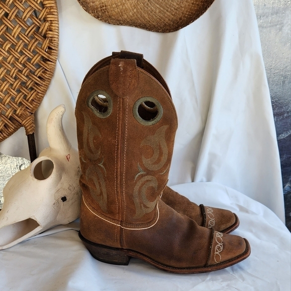 Justin BR1627 Suede Square Toe Cowboy Boots‎ - Picture 7 of 11